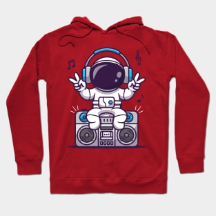 Cute Astronaut Listening With BoomBox Cartoon Hoodie